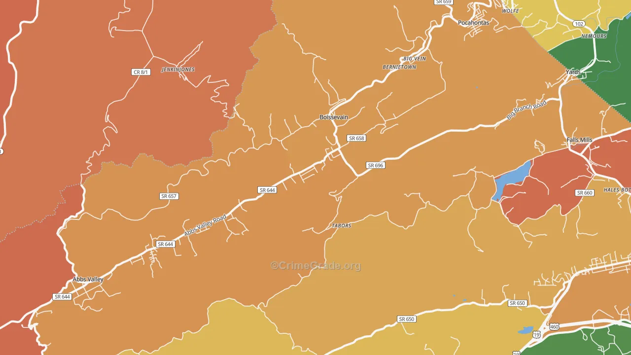 Boissevain, VA Map of Vandalism Rates