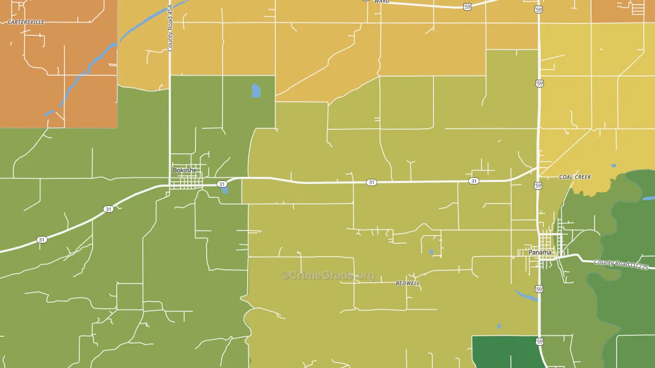 Bokoshe, OK Map of Vandalism Rates