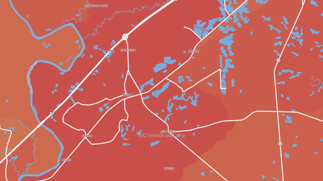 Boligee, AL Map of Vandalism Rates