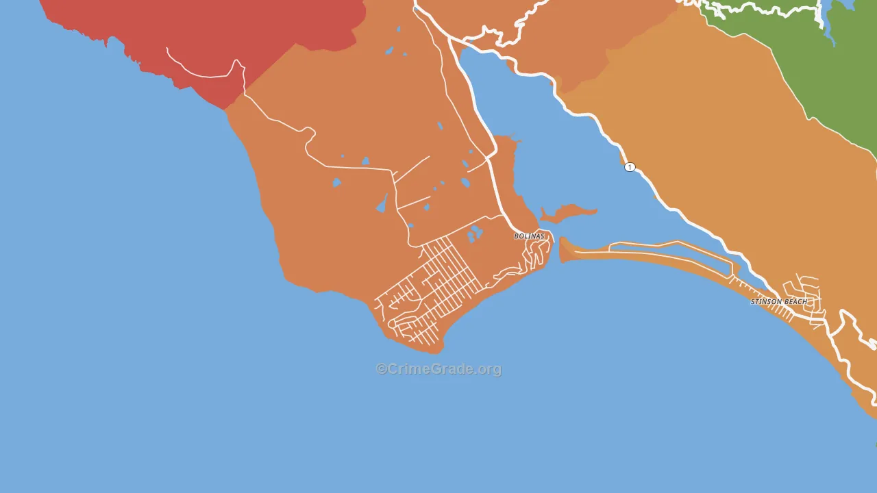 Bolinas, CA Map of Vandalism Rates