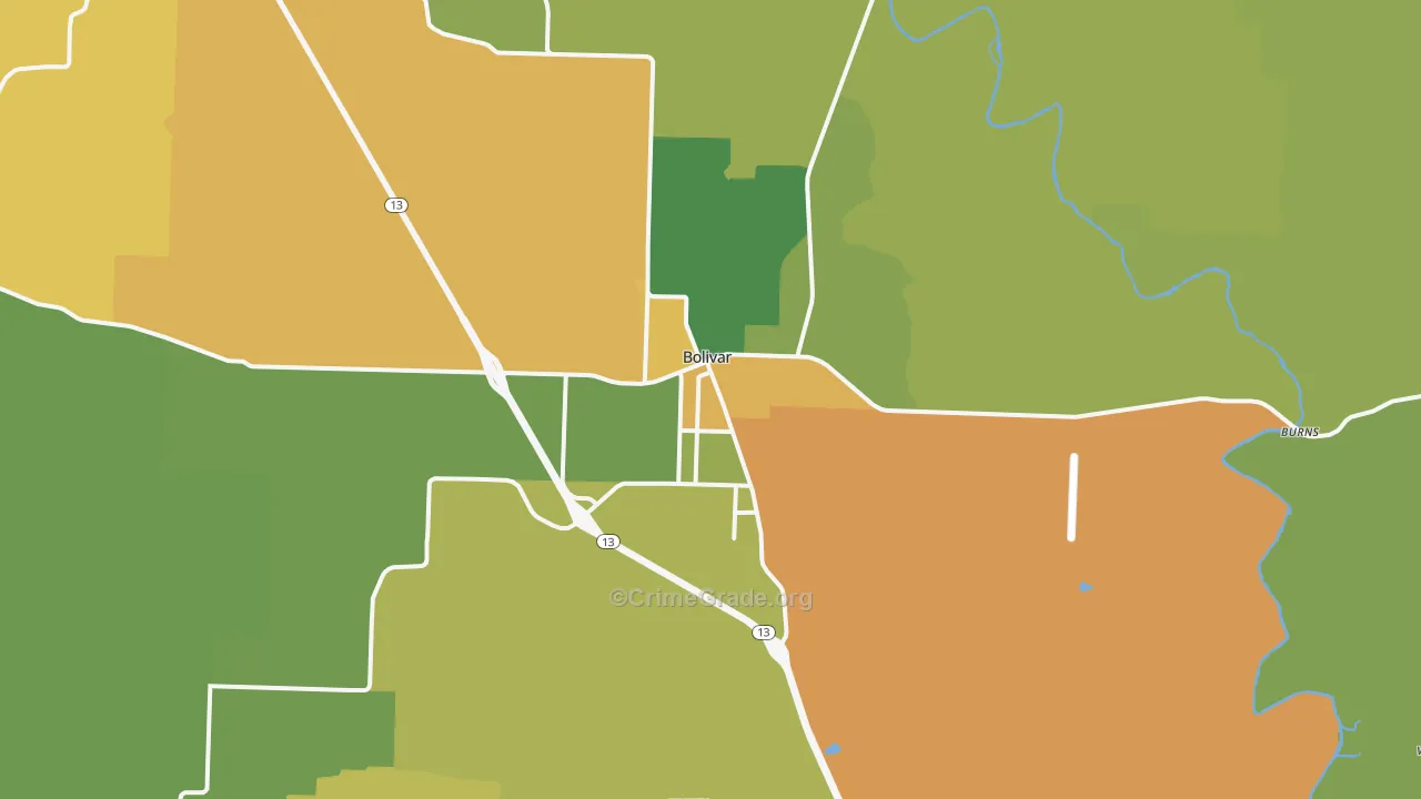 Bolivar, MO Map of Vandalism Rates