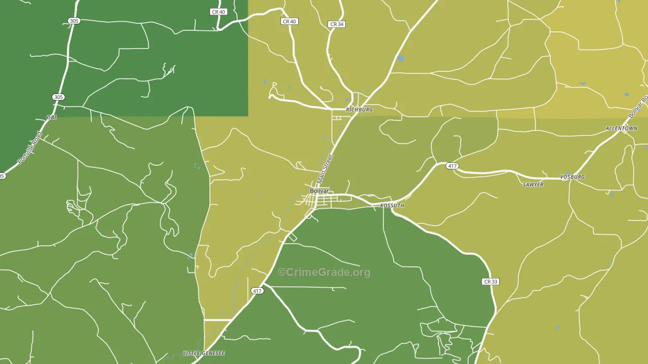 Bolivar, NY Map of Vandalism Rates