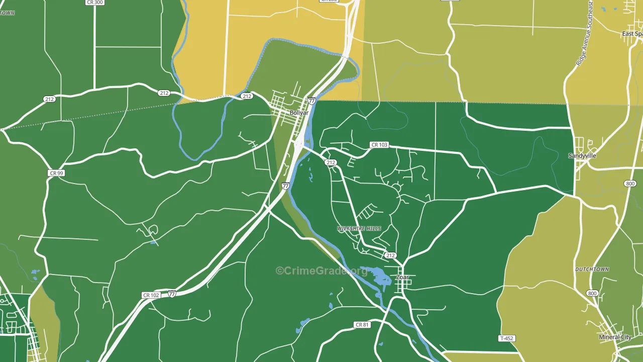 Bolivar, OH Map of Vandalism Rates