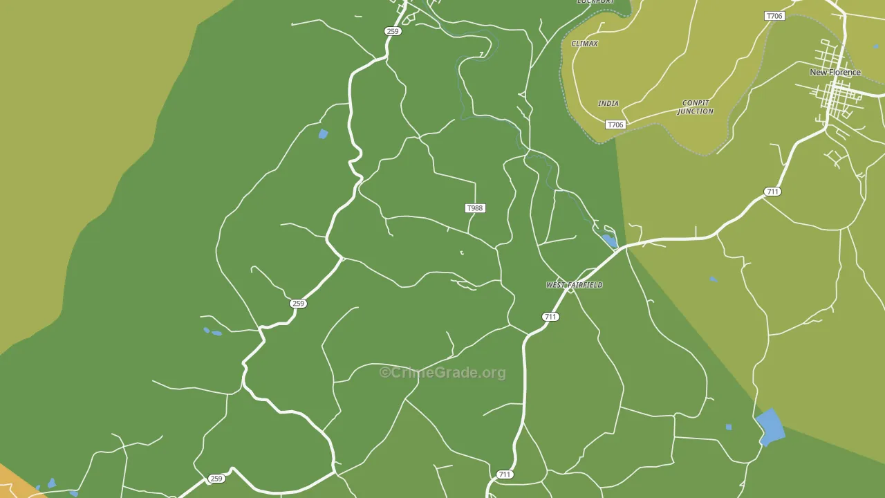 Bolivar, PA Map of Vandalism Rates