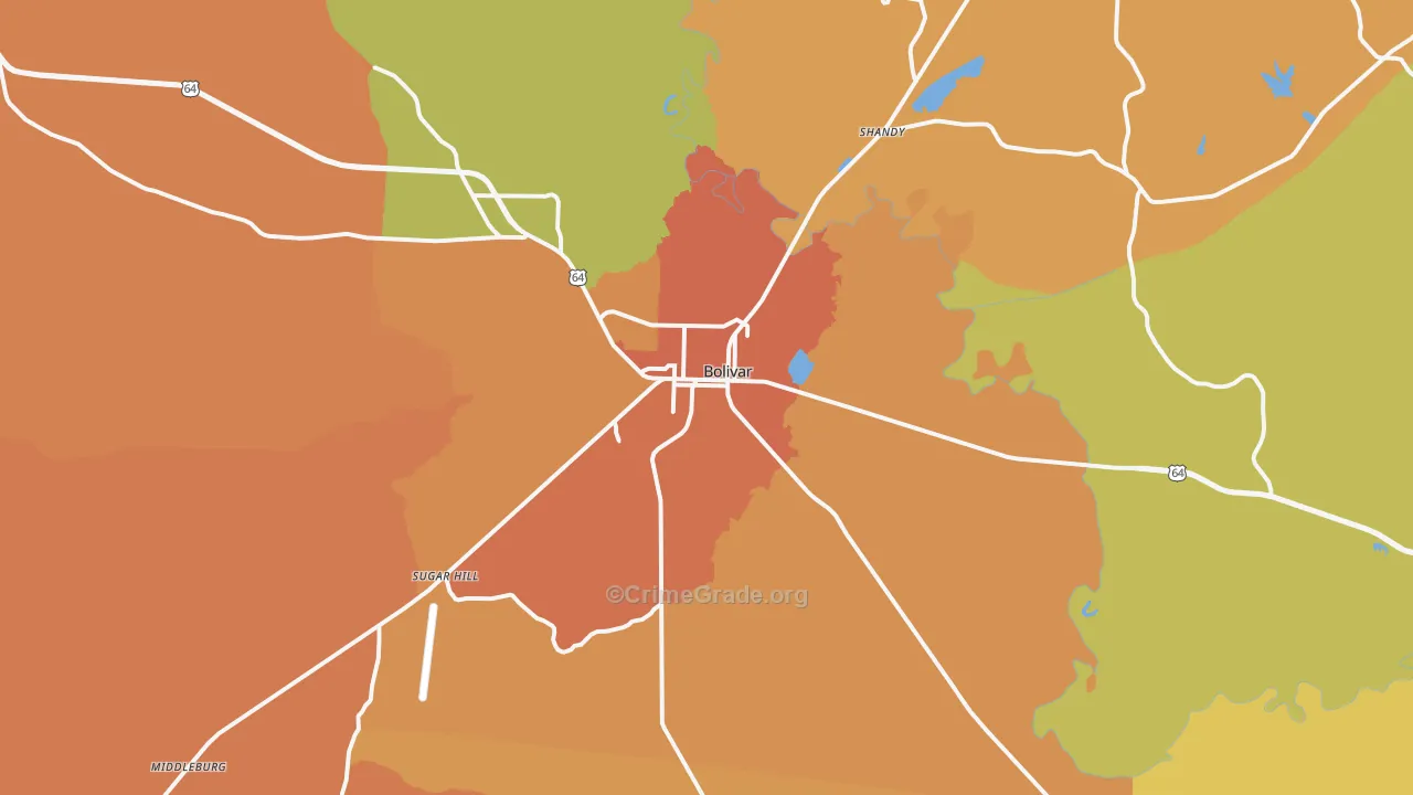 Bolivar, TN Map of Vandalism Rates