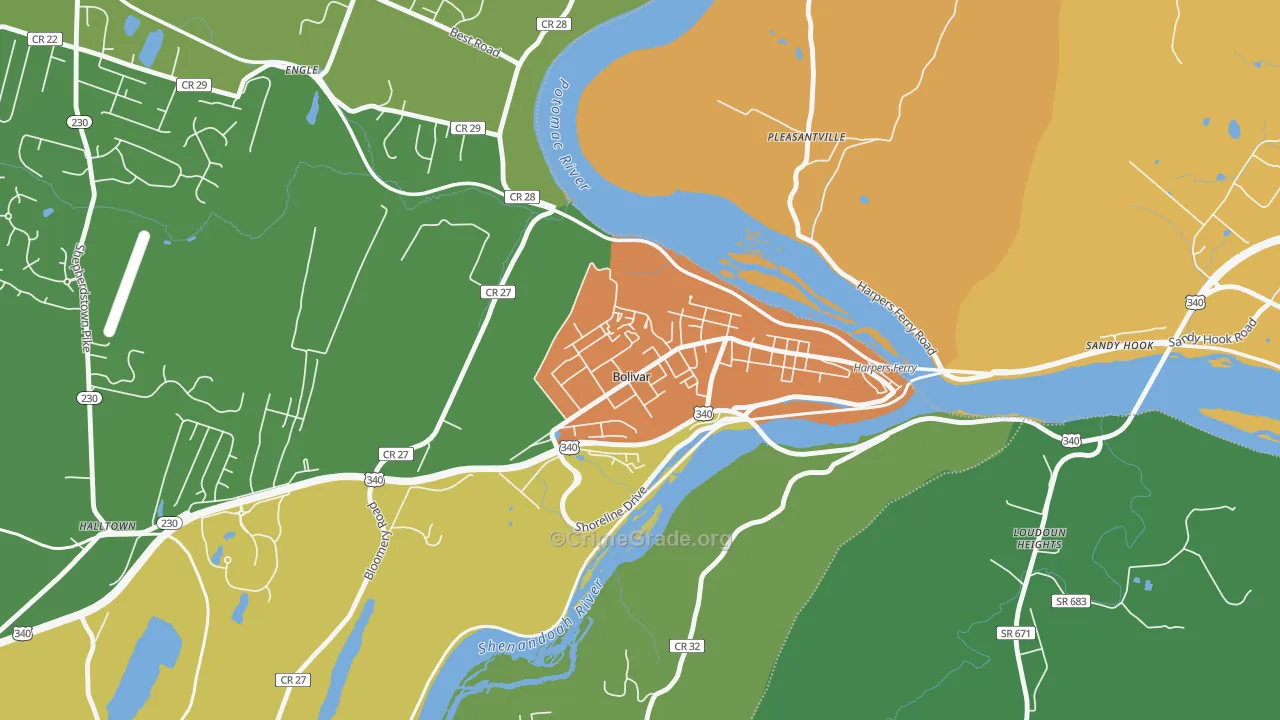 Bolivar, WV Map of Vandalism Rates
