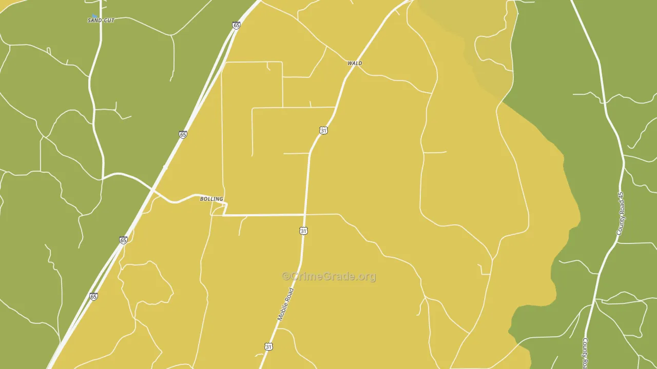 Bolling, AL Map of Vandalism Rates
