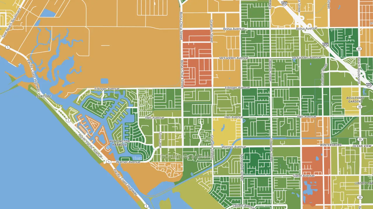 Bolsa Chica-Heil, Huntington Beach, CA Map of Vandalism Rates