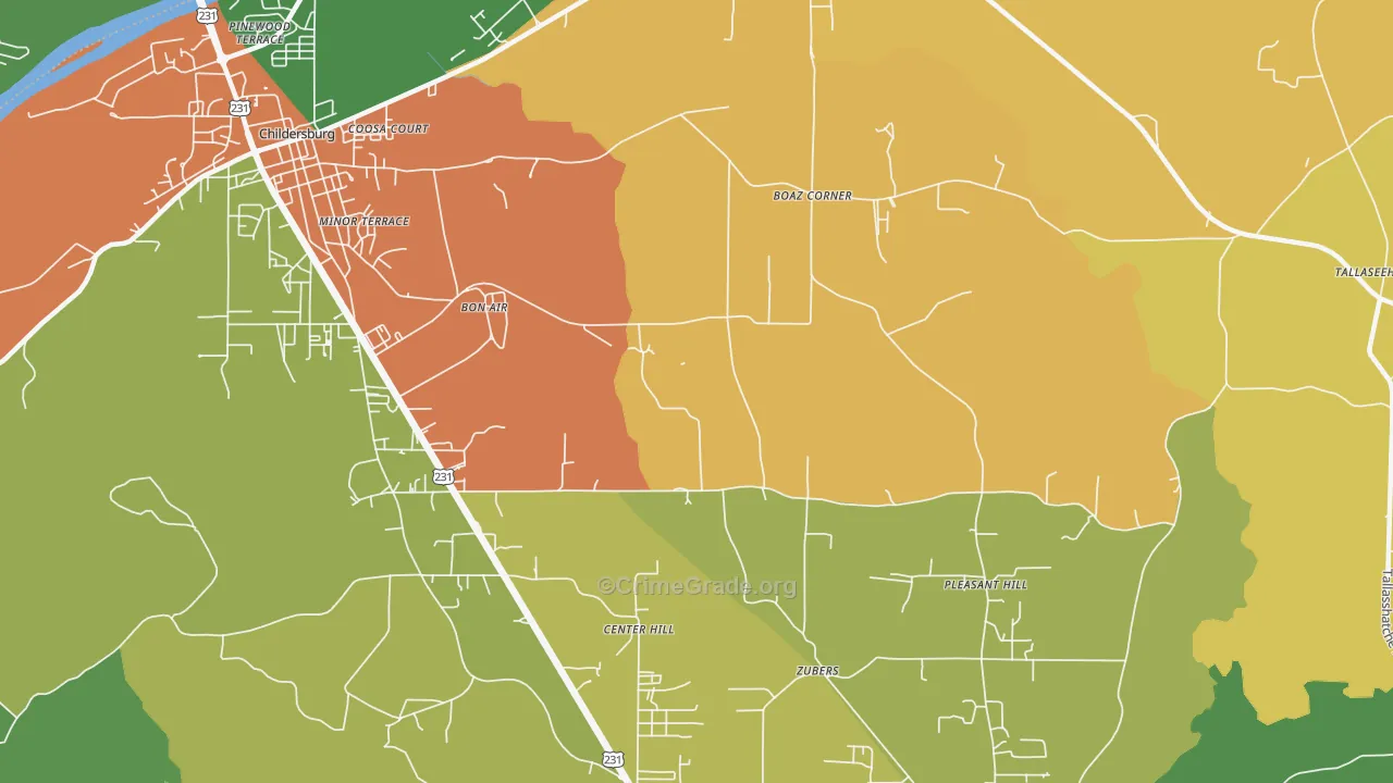 Bon Air, AL Map of Vandalism Rates