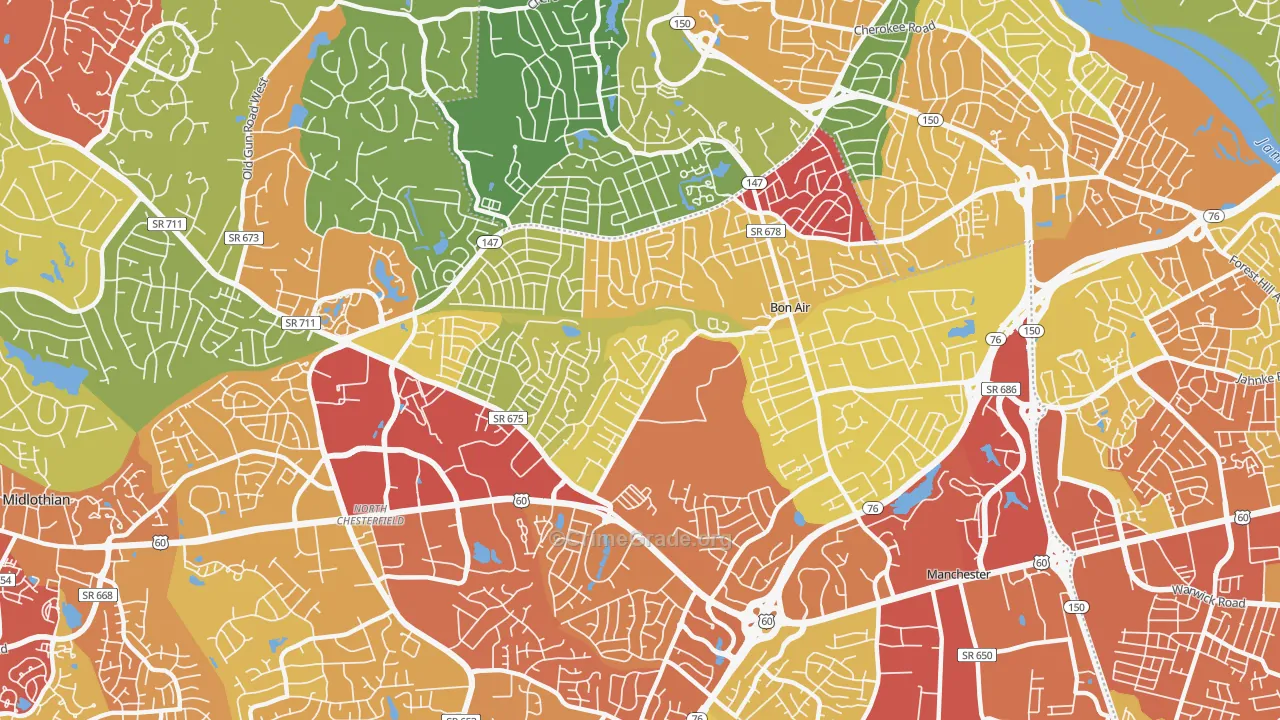 Bon Air, VA Map of Vandalism Rates