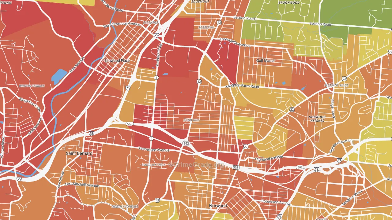 Bond Hill, Cincinnati, OH Map of Vandalism Rates