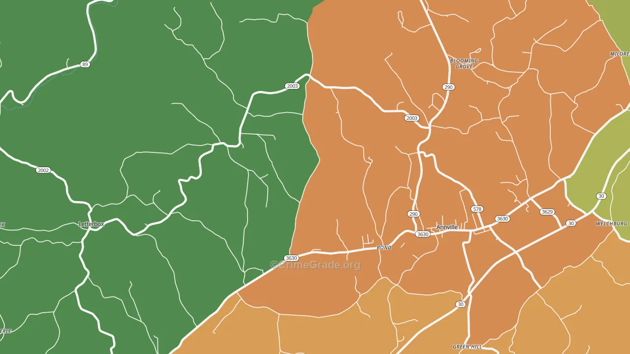 Bond, KY Map of Vandalism Rates