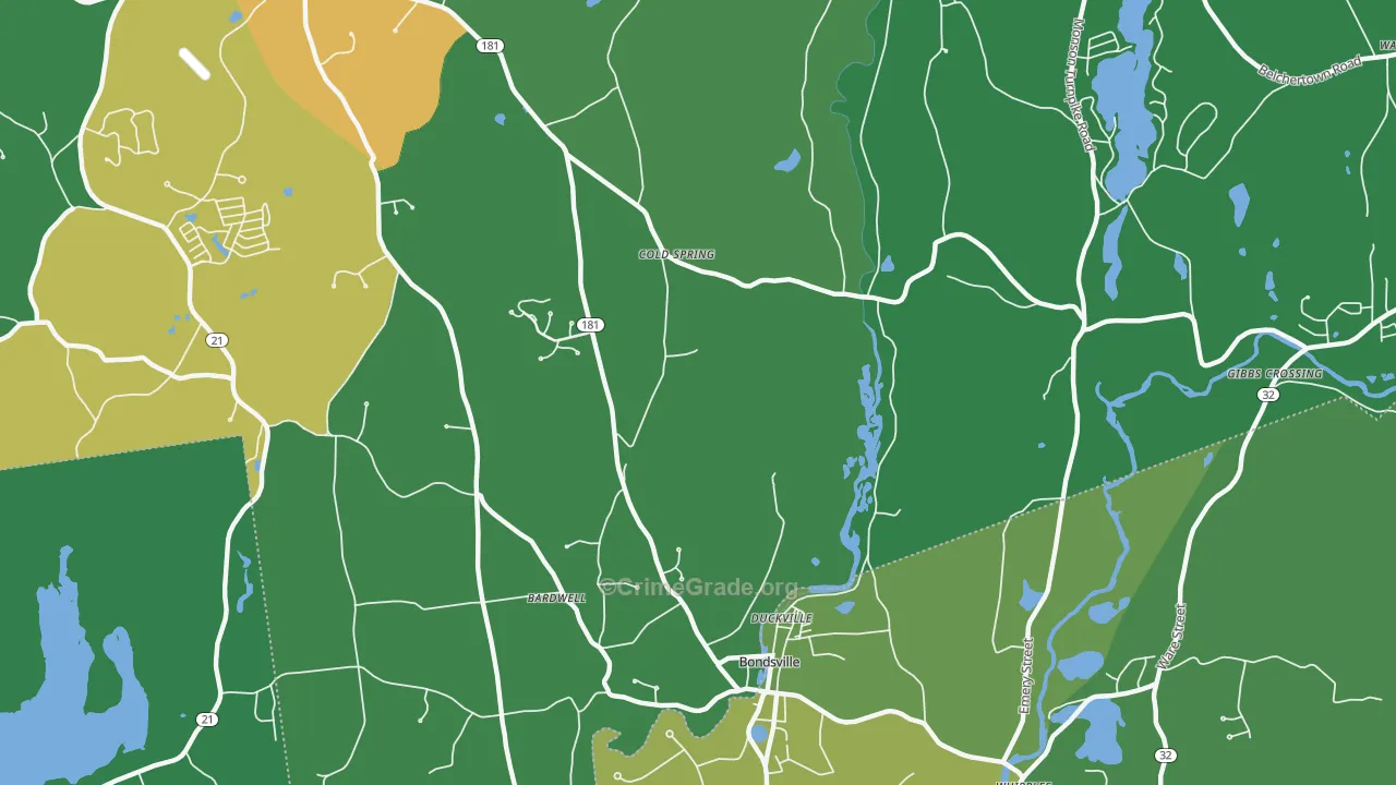 Bondsville, MA Map of Vandalism Rates