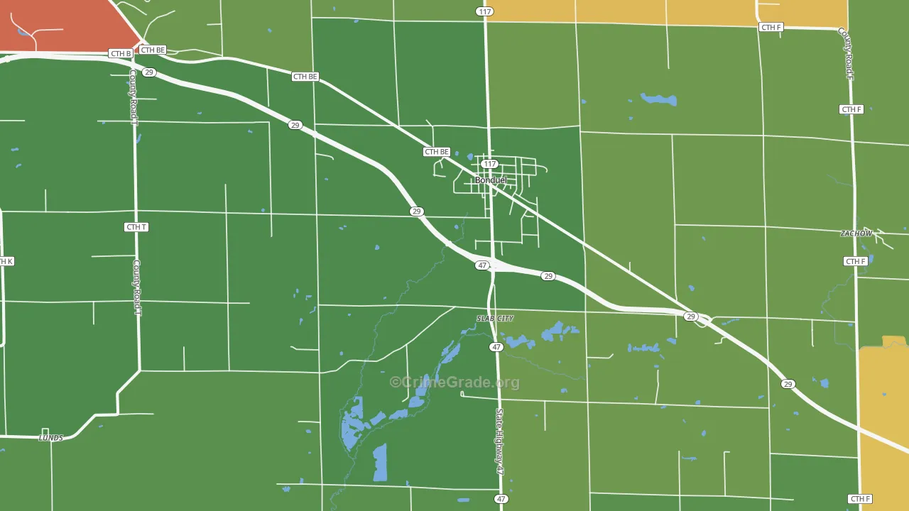 Bonduel, WI Map of Vandalism Rates