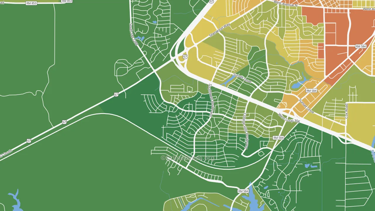 Bonham, San Angelo, TX Map of Vandalism Rates