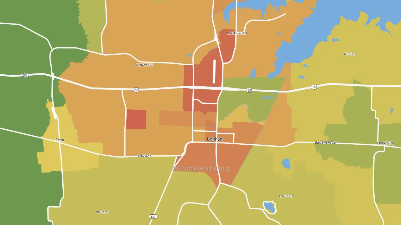 Bonham, TX Map of Vandalism Rates