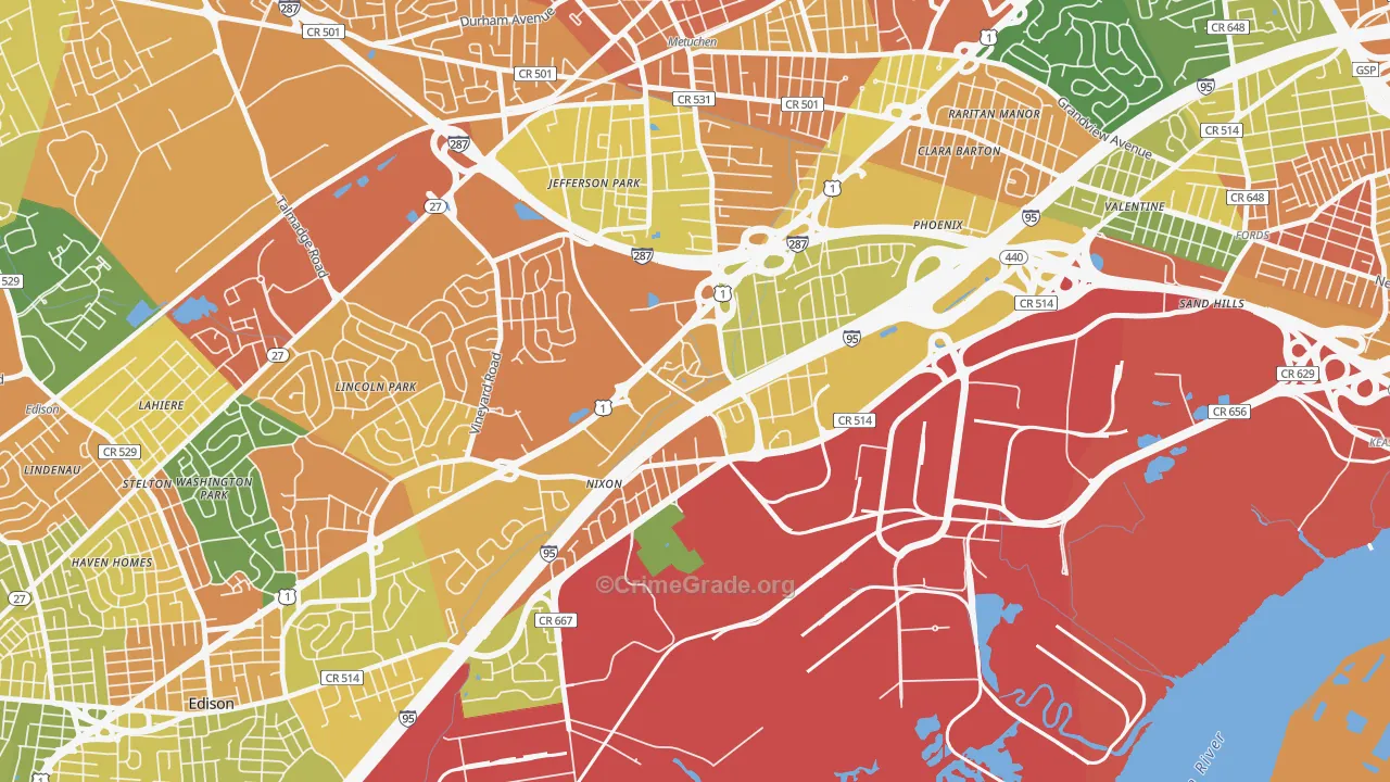 Bonhamtown, Edison, NJ Map of Vandalism Rates