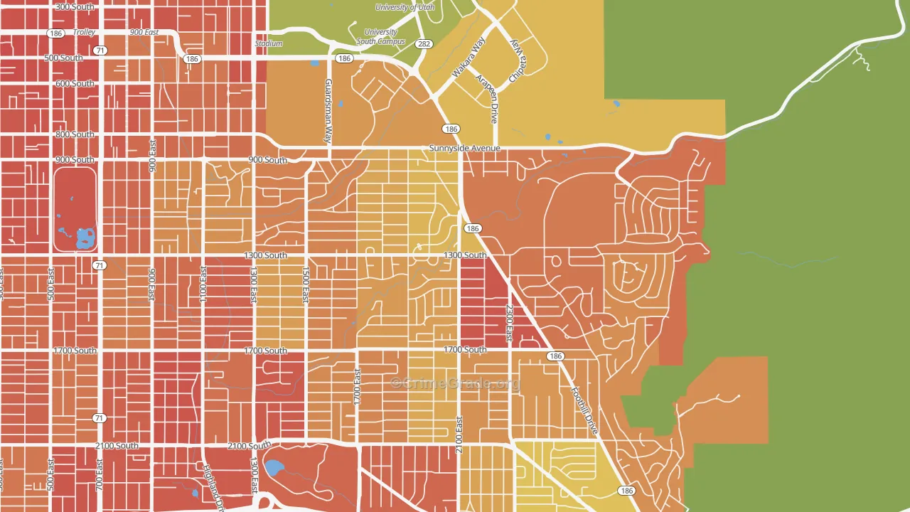 Bonneville Hills, Salt Lake City, UT Map of Vandalism Rates