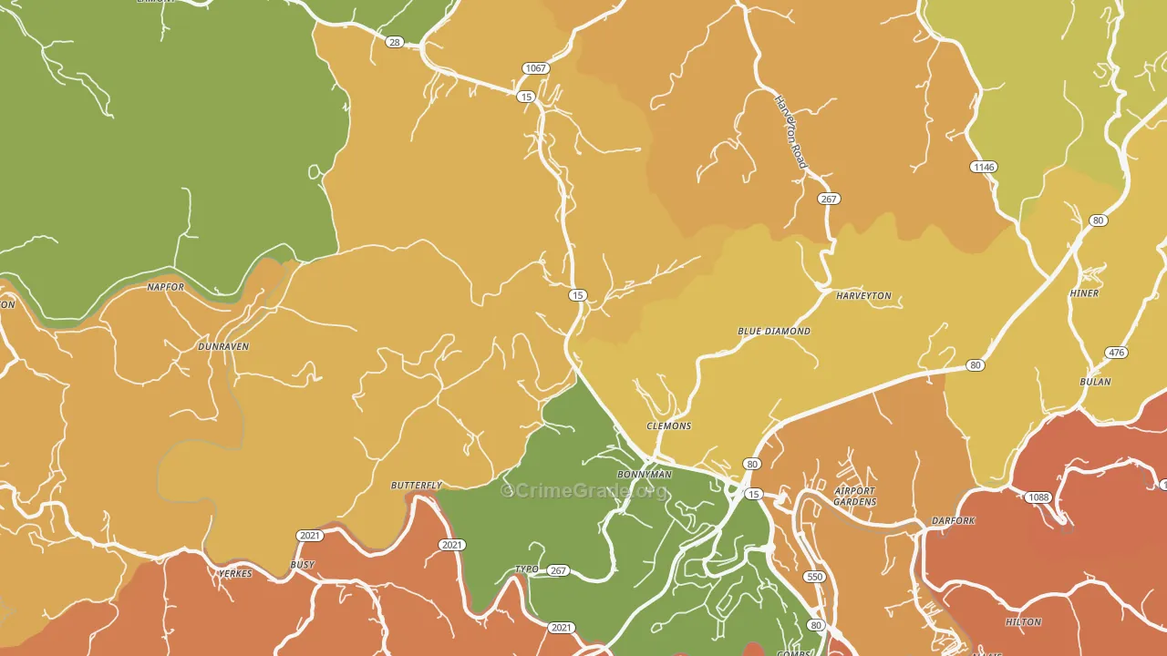 Bonnyman, KY Map of Vandalism Rates