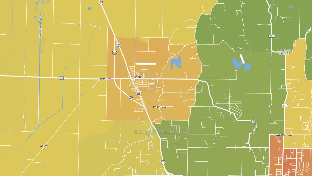 Bono, AR Map of Vandalism Rates