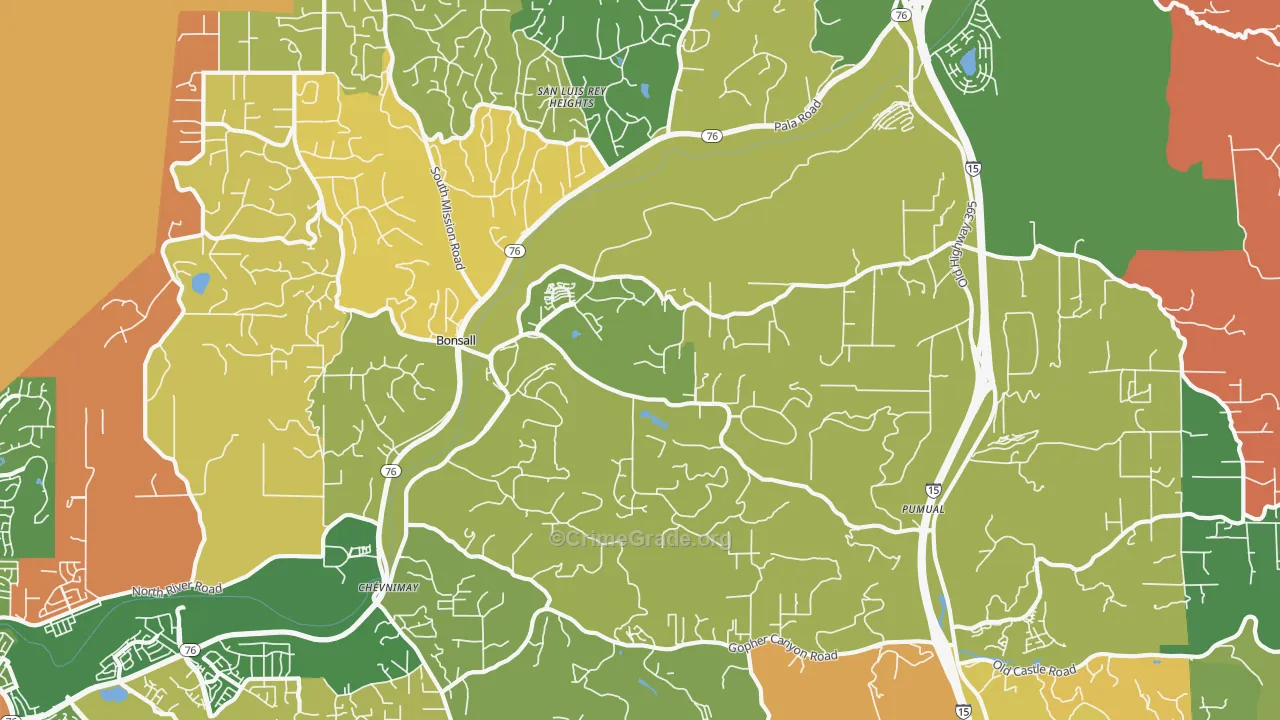 Bonsall, CA Map of Vandalism Rates