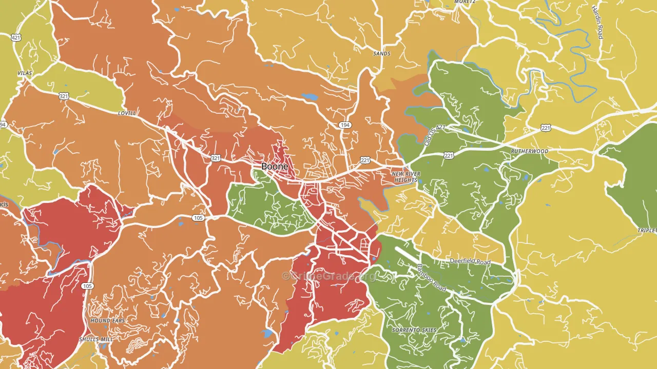 Boone, NC Map of Vandalism Rates