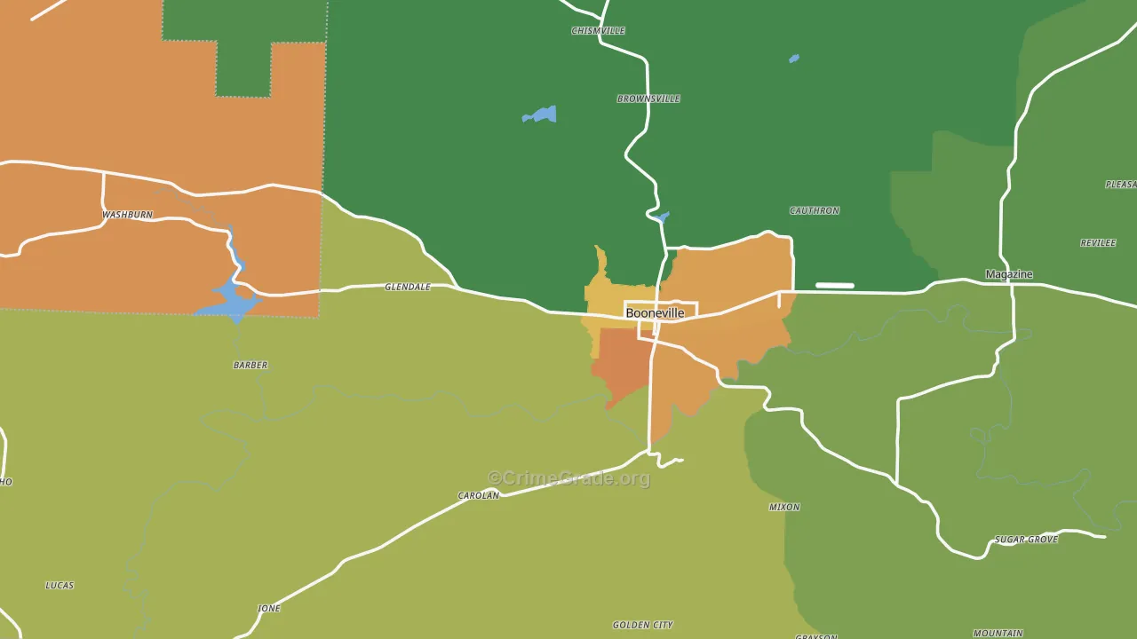 Booneville, AR Map of Vandalism Rates