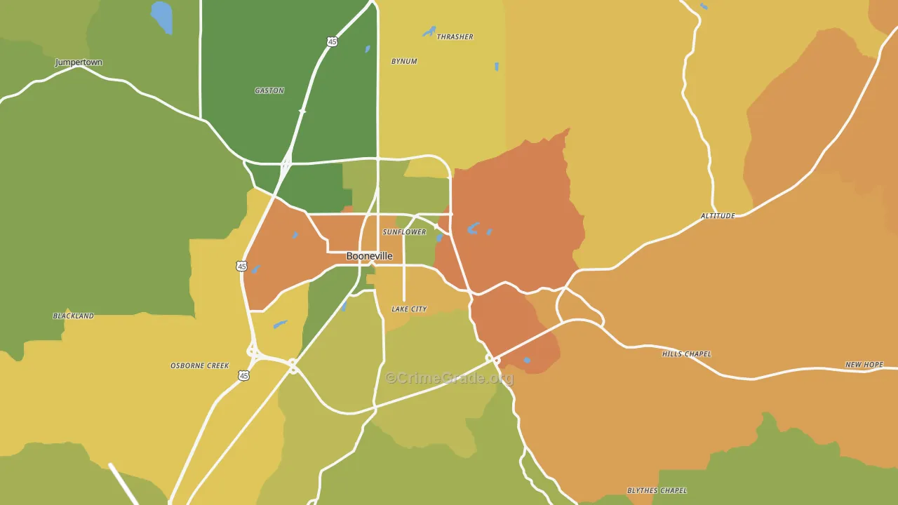 Booneville, MS Map of Vandalism Rates