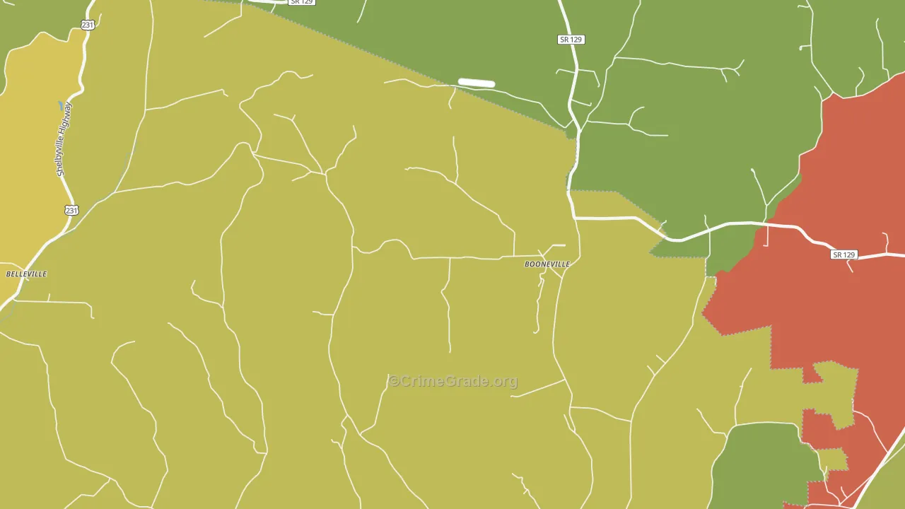 Booneville, TN Map of Vandalism Rates