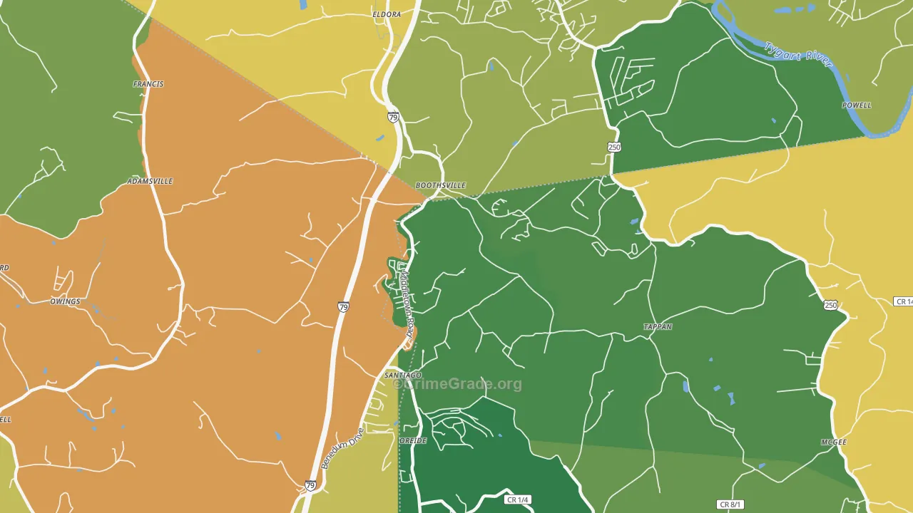Boothsville, WV Map of Vandalism Rates