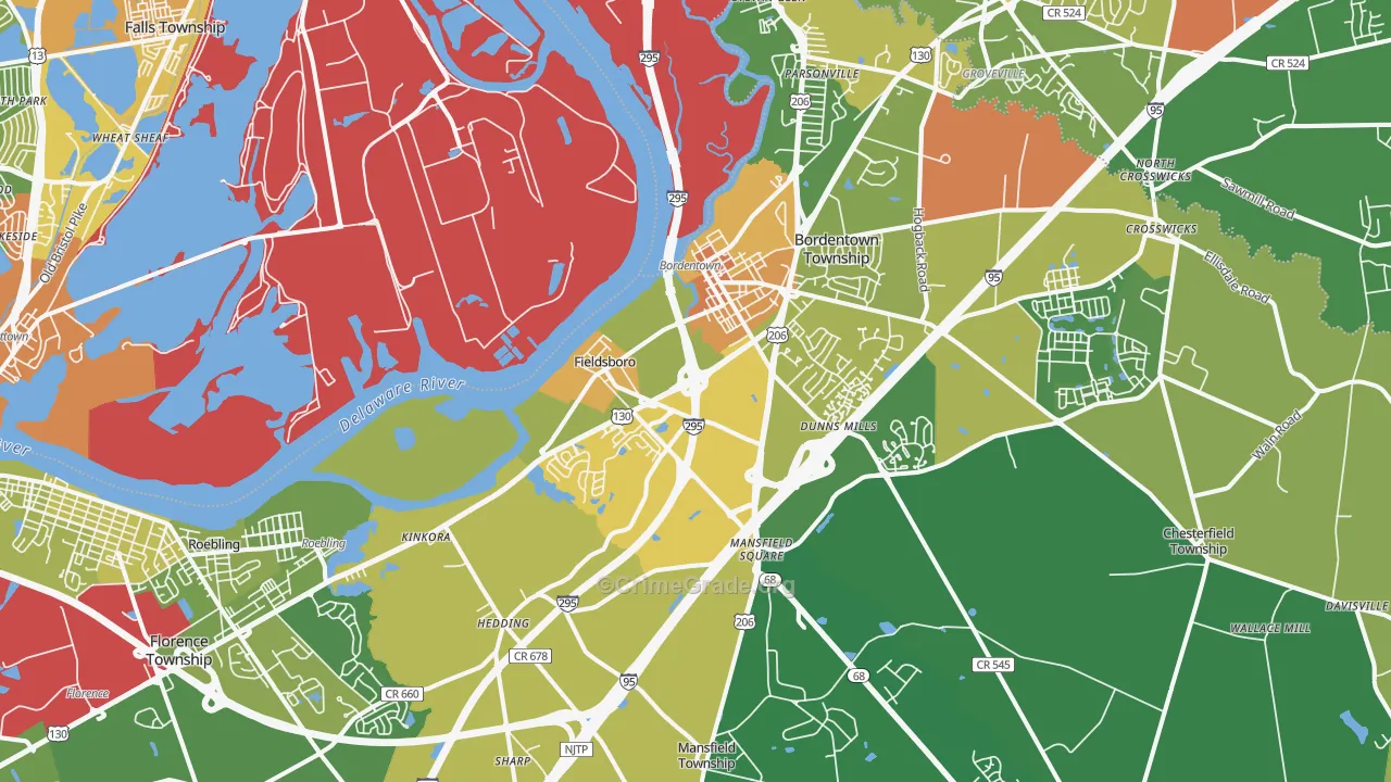 Bordentown, NJ Map of Vandalism Rates