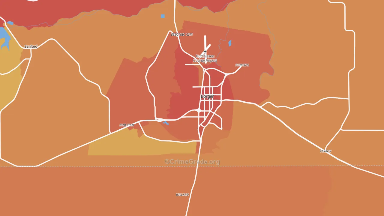 Borger, TX Map of Vandalism Rates