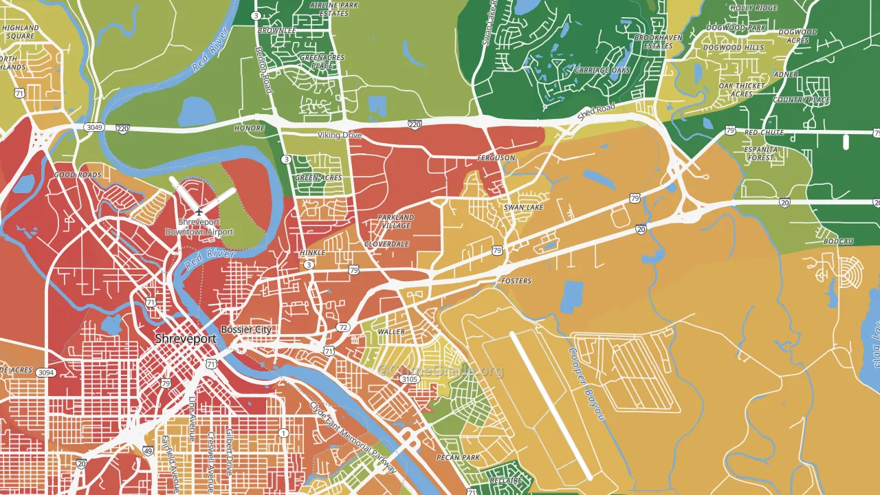 Bossier City, LA Map of Vandalism Rates