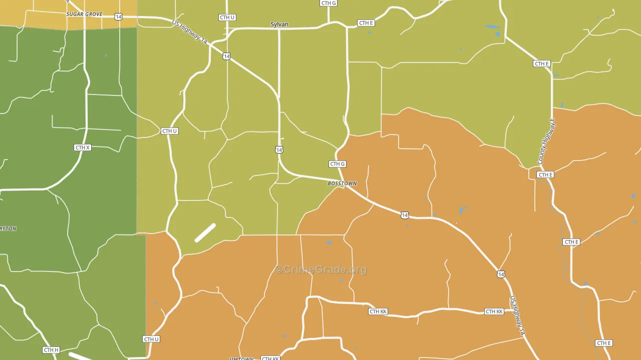Bosstown, WI Map of Vandalism Rates