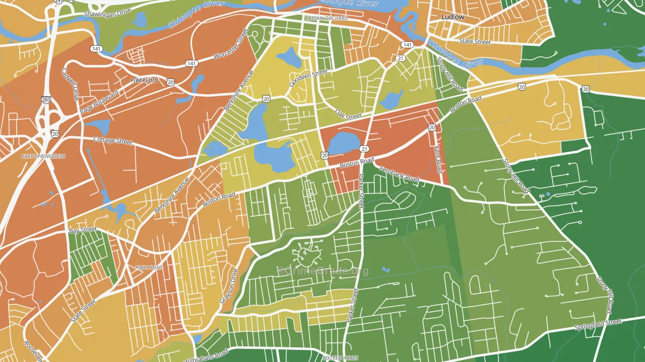 Boston Road, Springfield, MA Map of Vandalism Rates