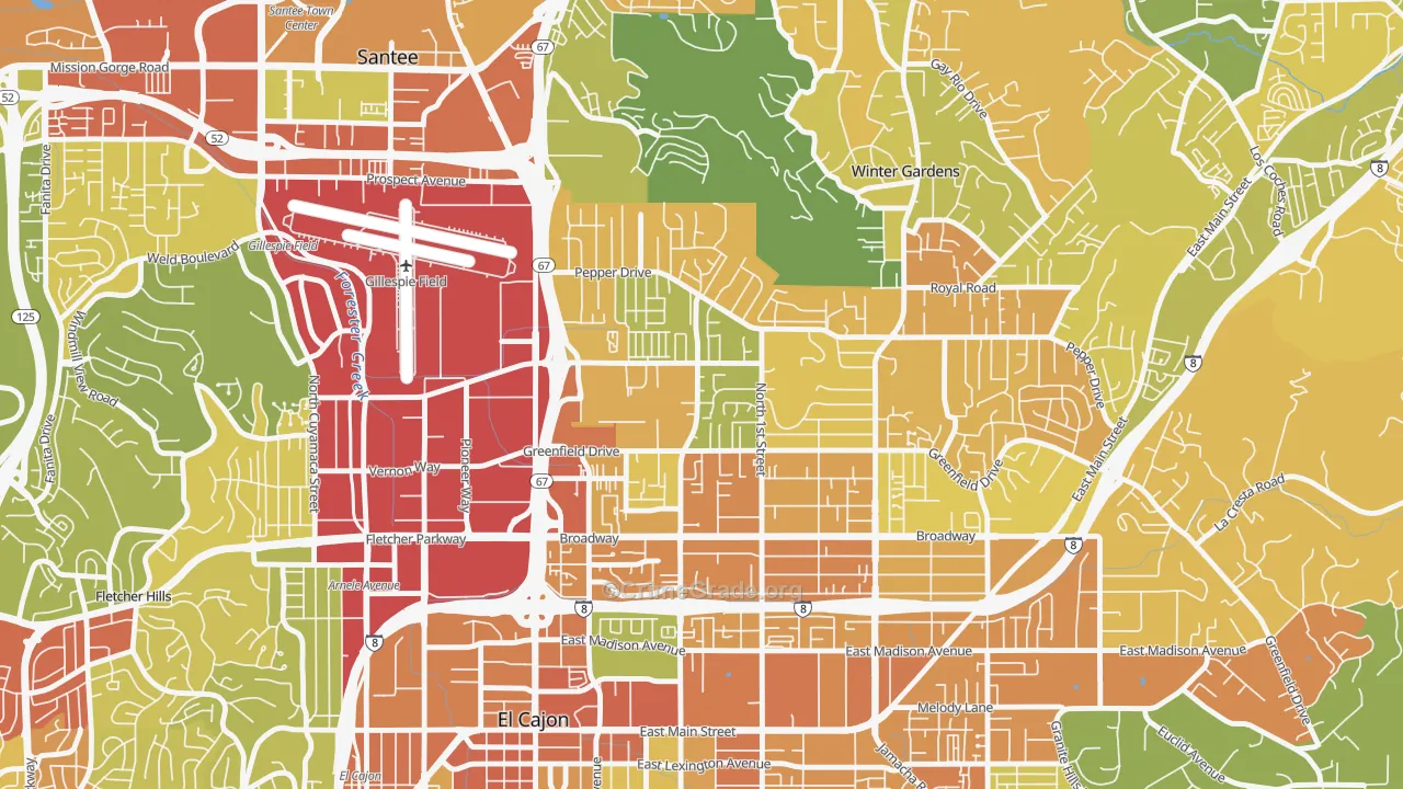 Bostonia, CA Map of Vandalism Rates