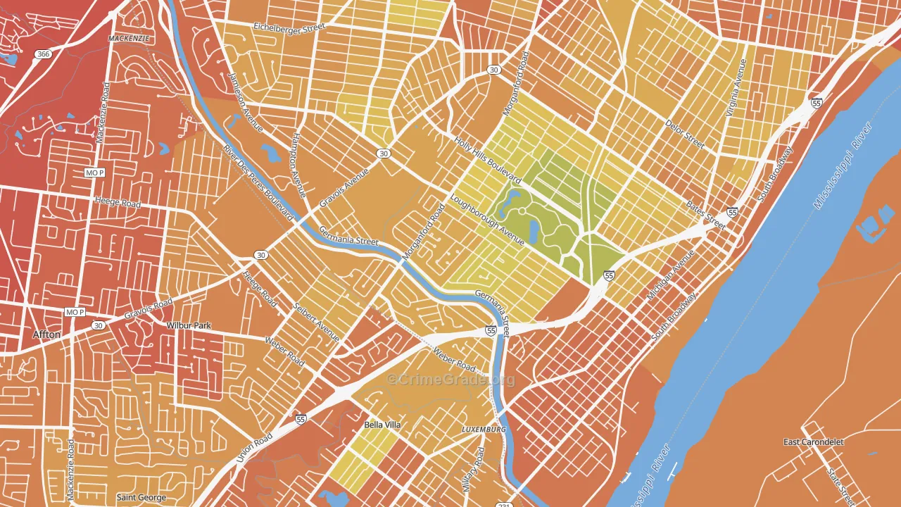 Boulevard Heights, St. Louis, MO Map of Vandalism Rates