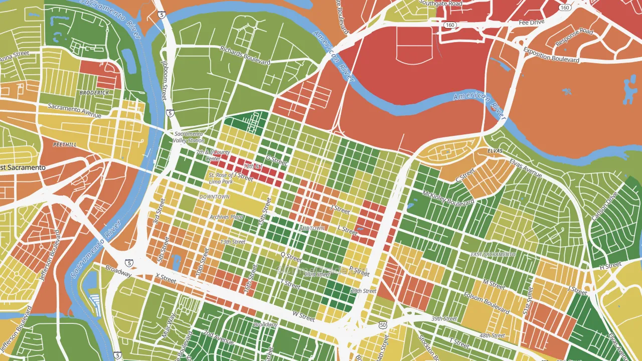 Boulevard Park, Sacramento, CA Map of Vandalism Rates