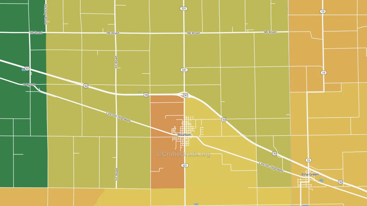 Bourbon, IN Map of Vandalism Rates