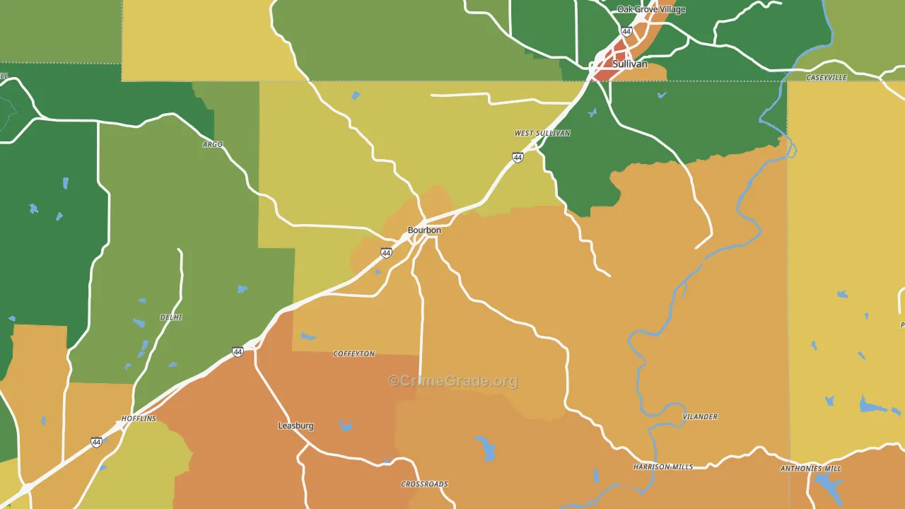 Bourbon, MO Map of Vandalism Rates