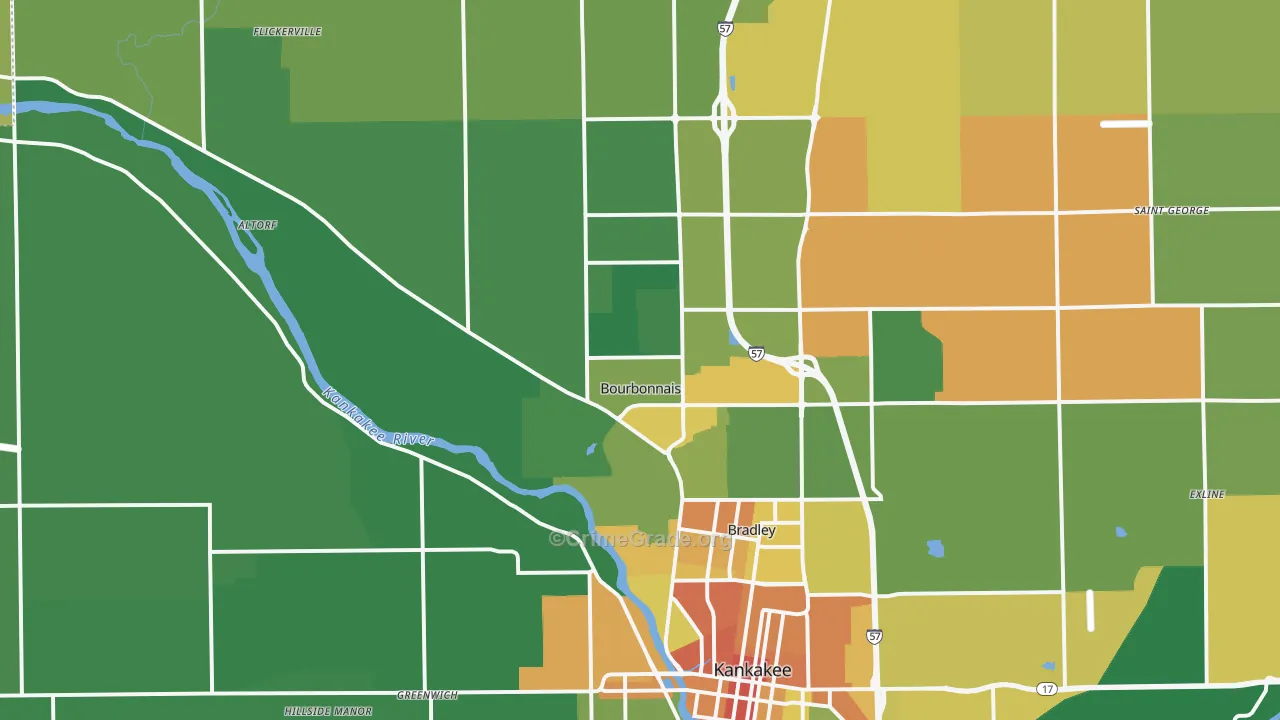 Bourbonnais, IL Map of Vandalism Rates