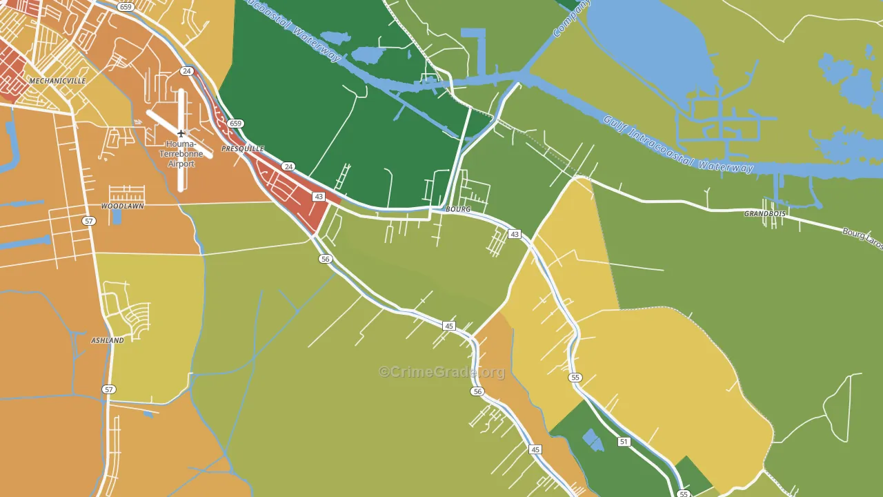 Bourg, LA Map of Vandalism Rates