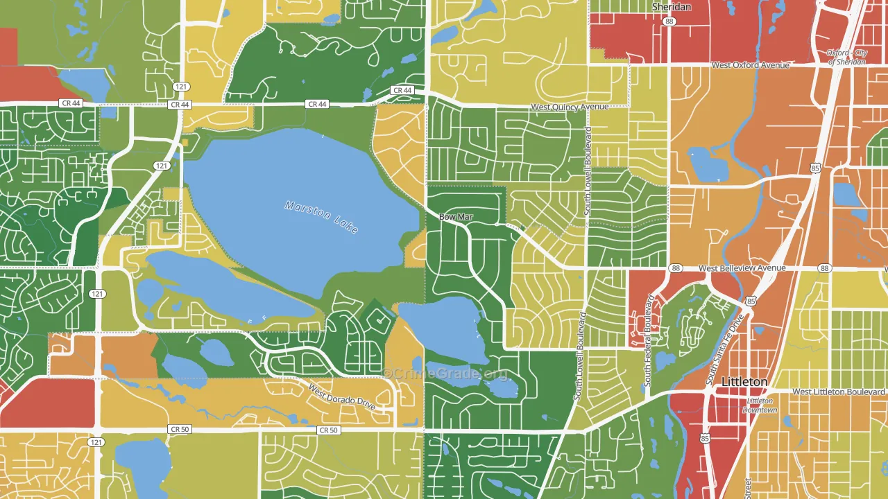 Bow Mar, CO Map of Vandalism Rates