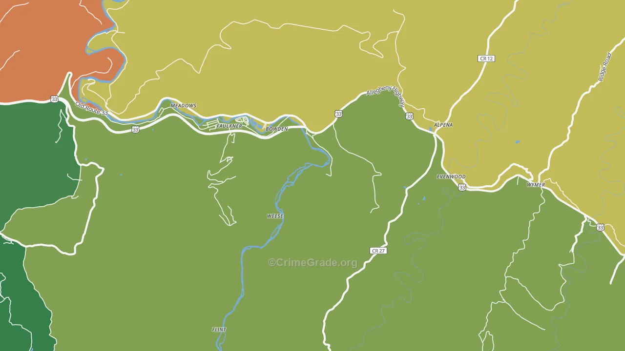 Bowden, WV Map of Vandalism Rates