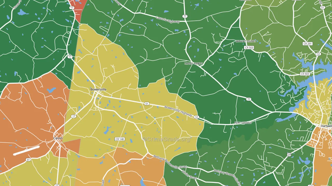 Bowersville, GA Map of Vandalism Rates