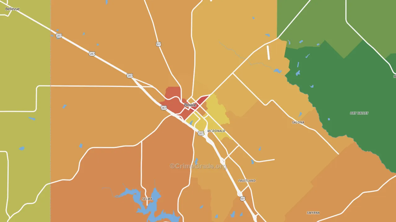 Bowie, TX Map of Vandalism Rates