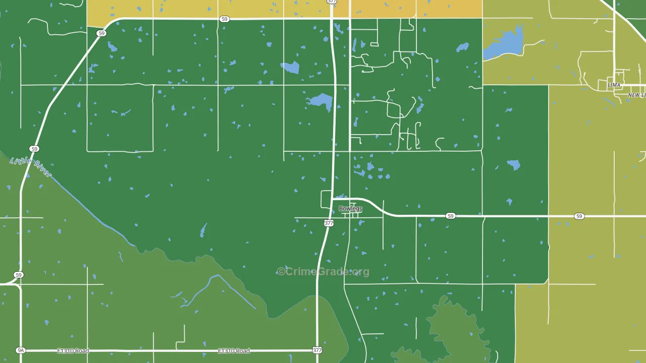 Bowlegs, OK Map of Vandalism Rates