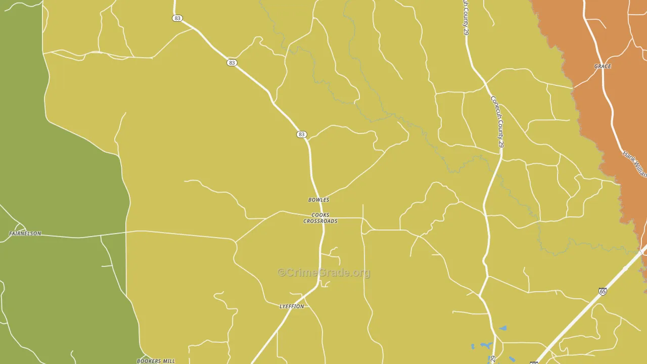 Bowles, AL Map of Vandalism Rates