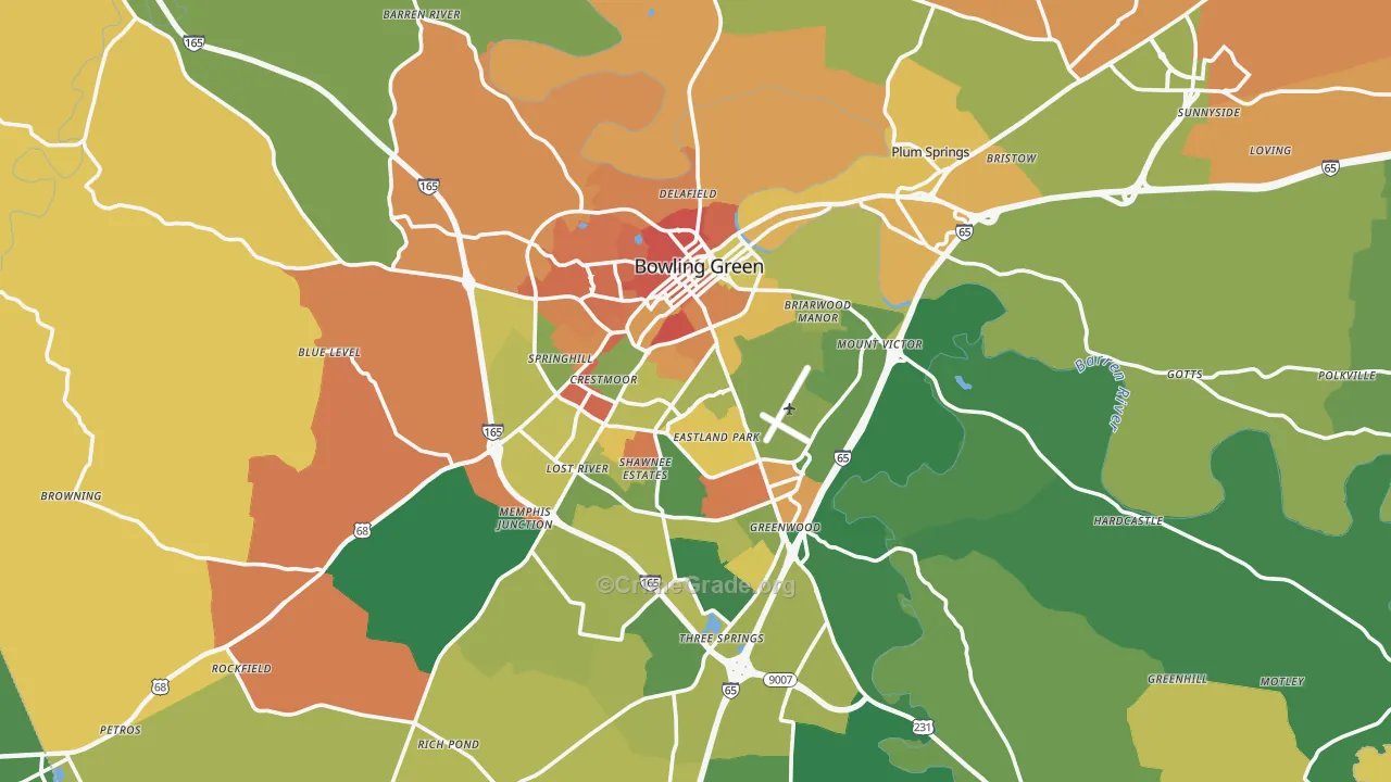 Bowling Green, KY Map of Vandalism Rates