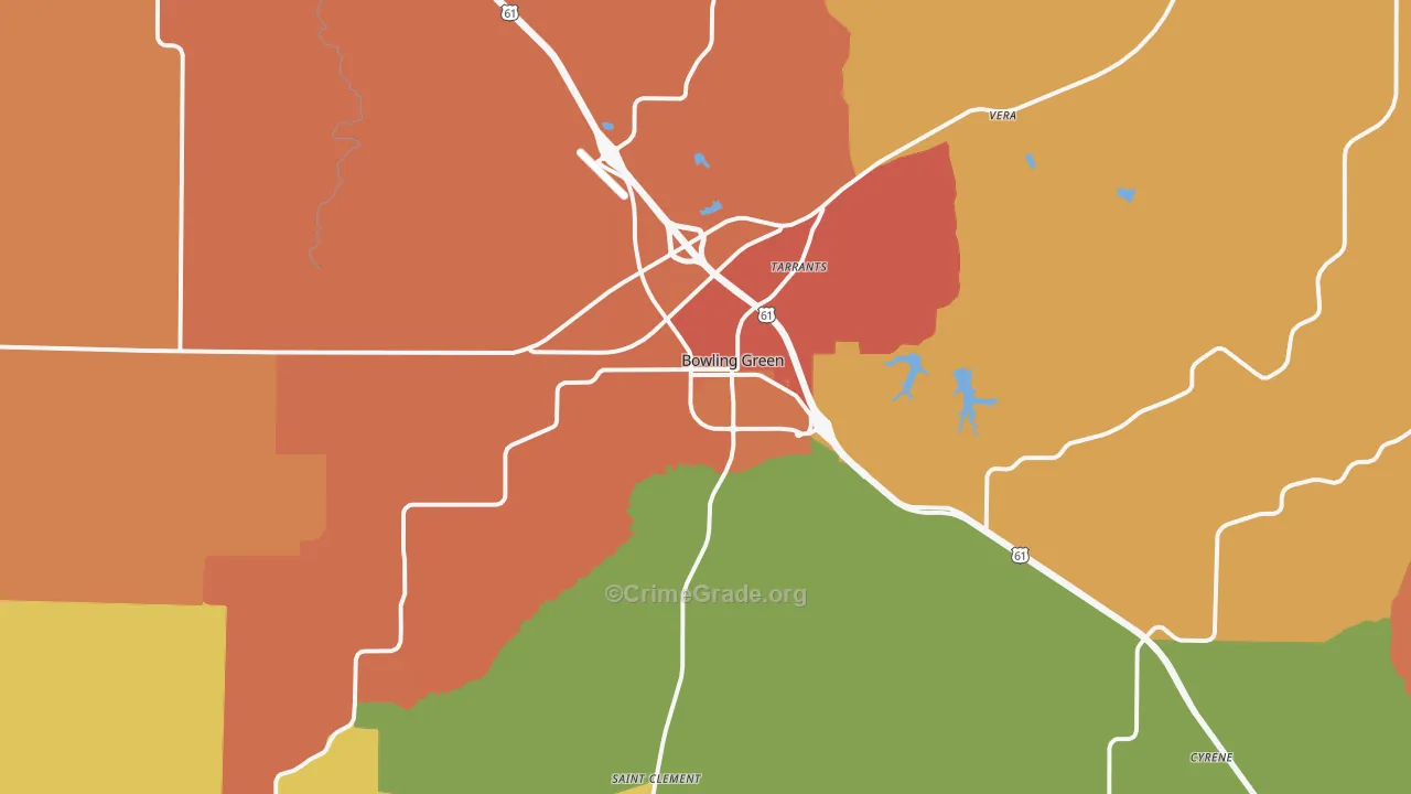 Bowling Green, MO Map of Vandalism Rates